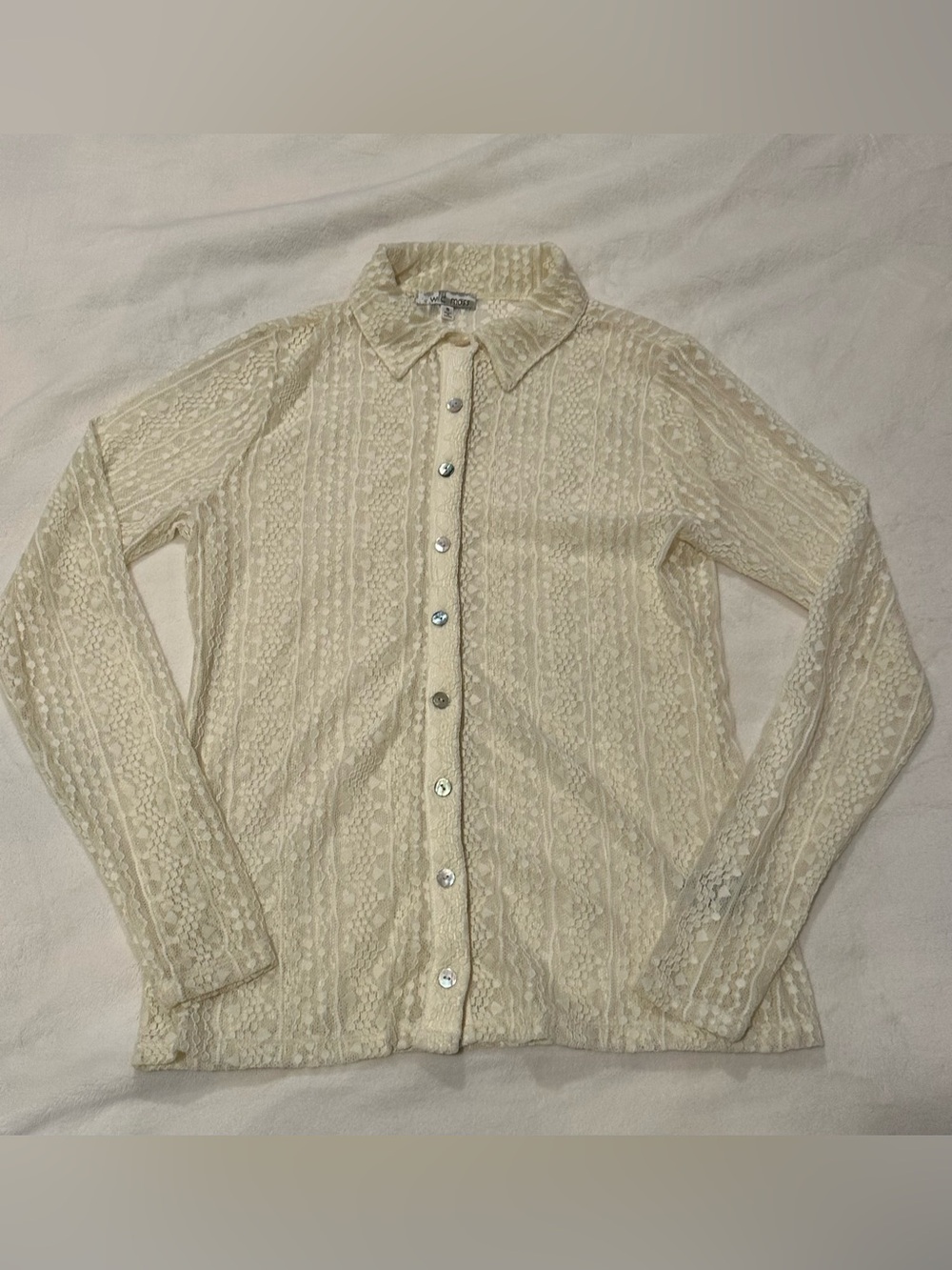 Boot Barn Sheer Lace Button-Up Blouse in Cream